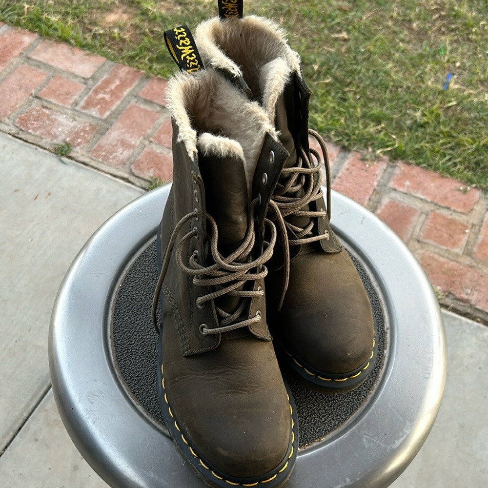 Doc Martin brown boots with the fur